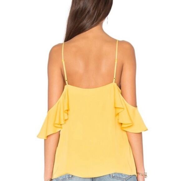 L'Academie Revolve Marigold Yellow Off Shoulder Ruffle Spaghetti Bodysuit Large - Picture 2 of 14